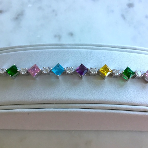 Sterling 8” Multi Color Cz Tennis Bracelet - Picture 8 of 11